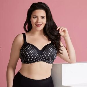 Bali Balconette Smoothing Underwire Bra Size 44DD Black Dot DF4823 New With Tag